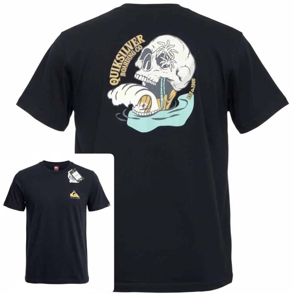 Quicksilver NWT Black Graphic T-Shirt Men’s Med Skull Beach Surfing Boarding